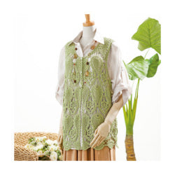 Pattern for knitting a long vest with a flower and pineapple pattern