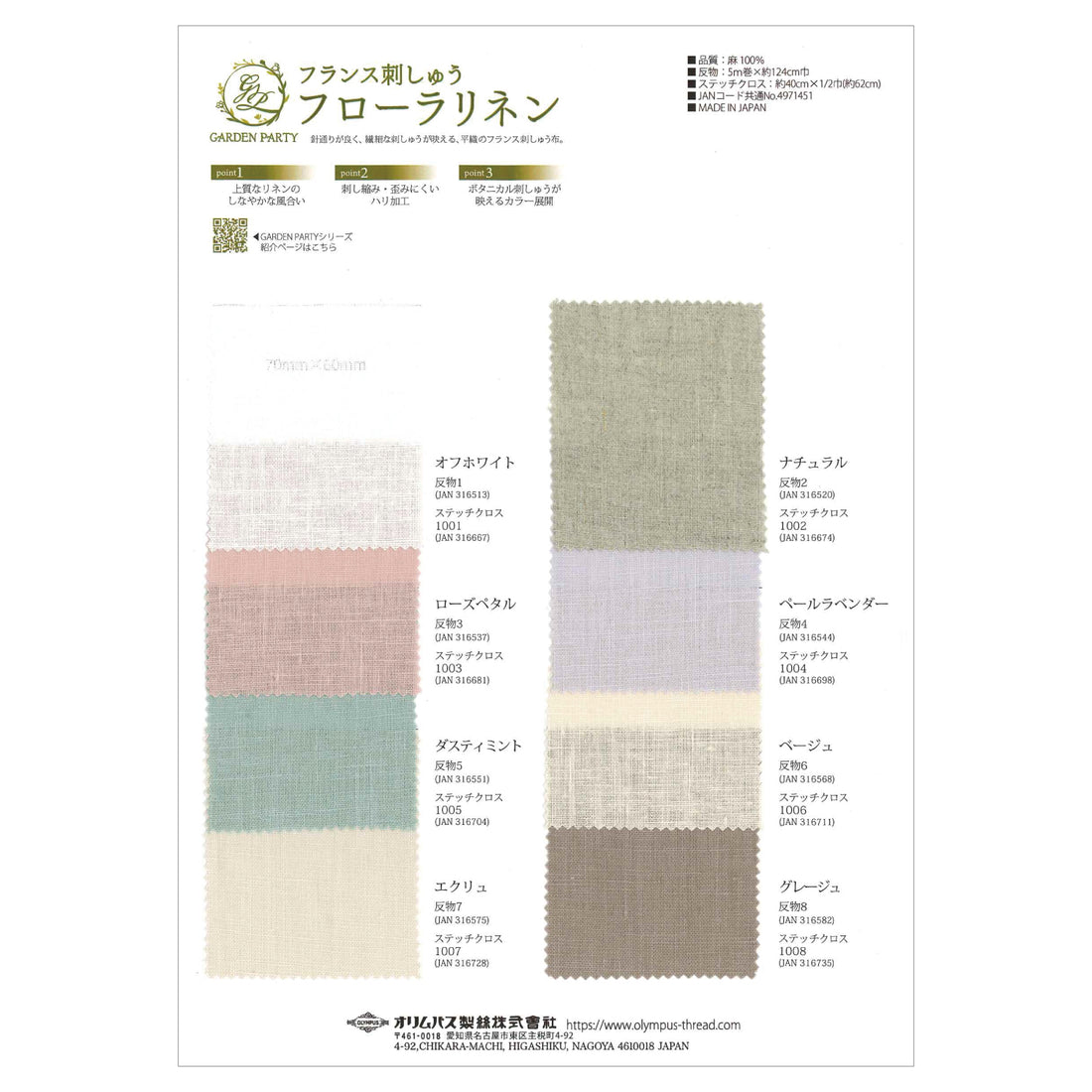 GARDEN PARTY(ガーデンパーティー) フローラリネン生地見本帳