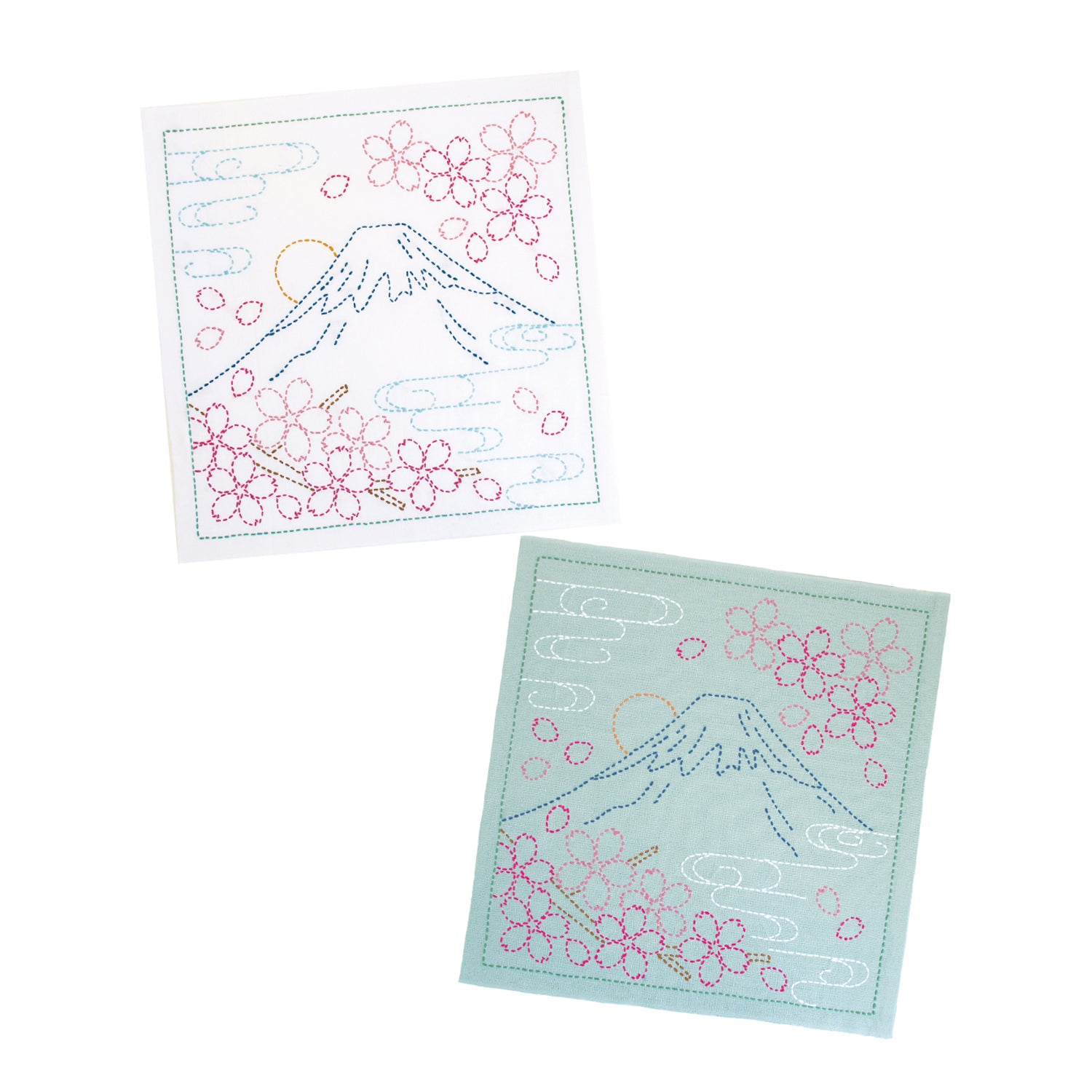 SK-292 花ふきん 富士と桜(白・浅葱)