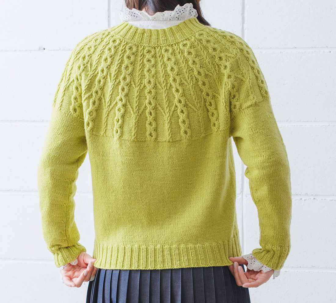 Round yoke Aran sweater knitting pattern