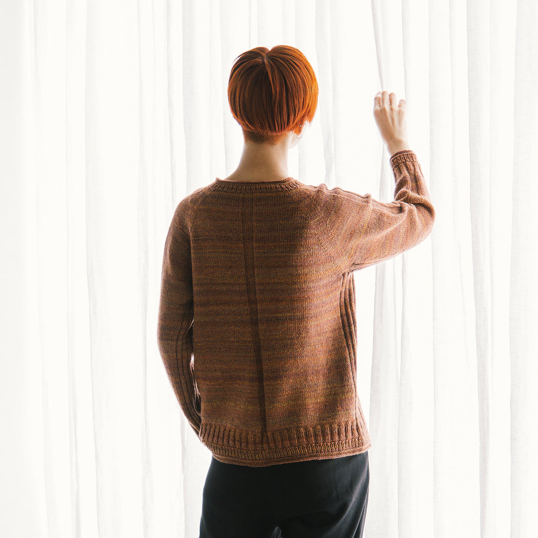 Top-down block rib sweater knitting pattern
