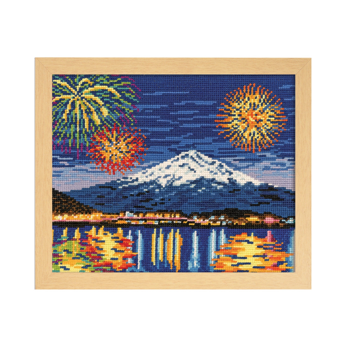 No.7462 Winter fireworks at Lake Kawaguchi and Mt. Fuji