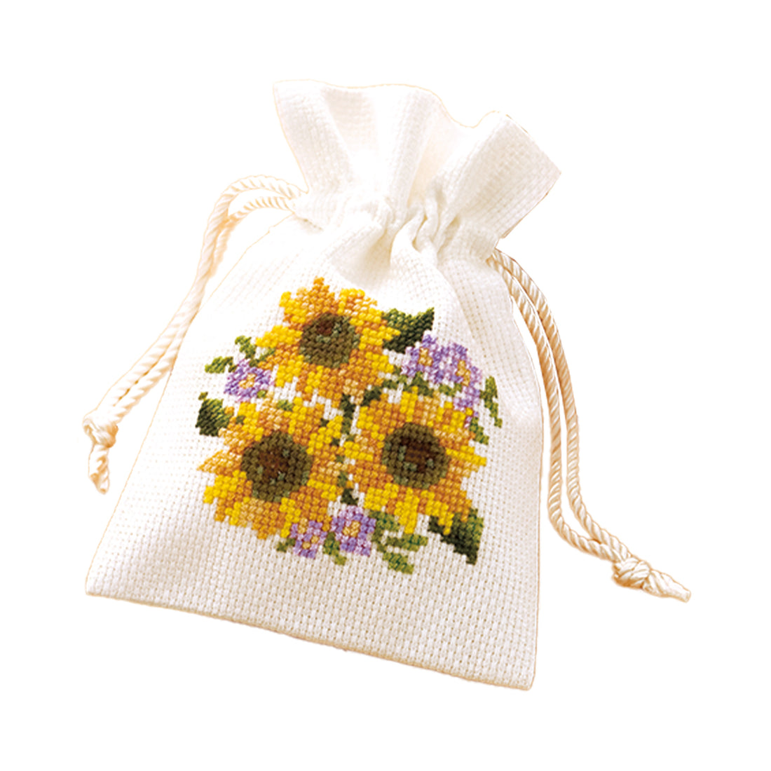 No.9018 A gentle accessory with floral embroidery: Drawstring bag, sunflower