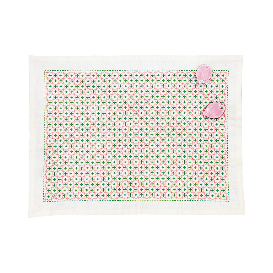 SK-337 Placemat with Hitomezashi (Ecru) Juji Hanazashi