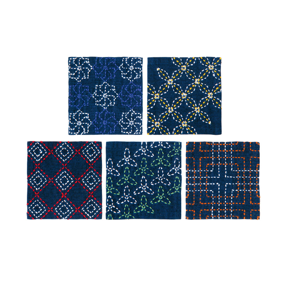 SK-402 Sashiko Tsumugi Coasters (Set of 5) Navy Blue