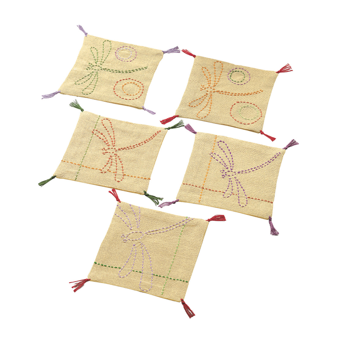 Sashiko 160 Coaster Red Dragonfly (Mustard)