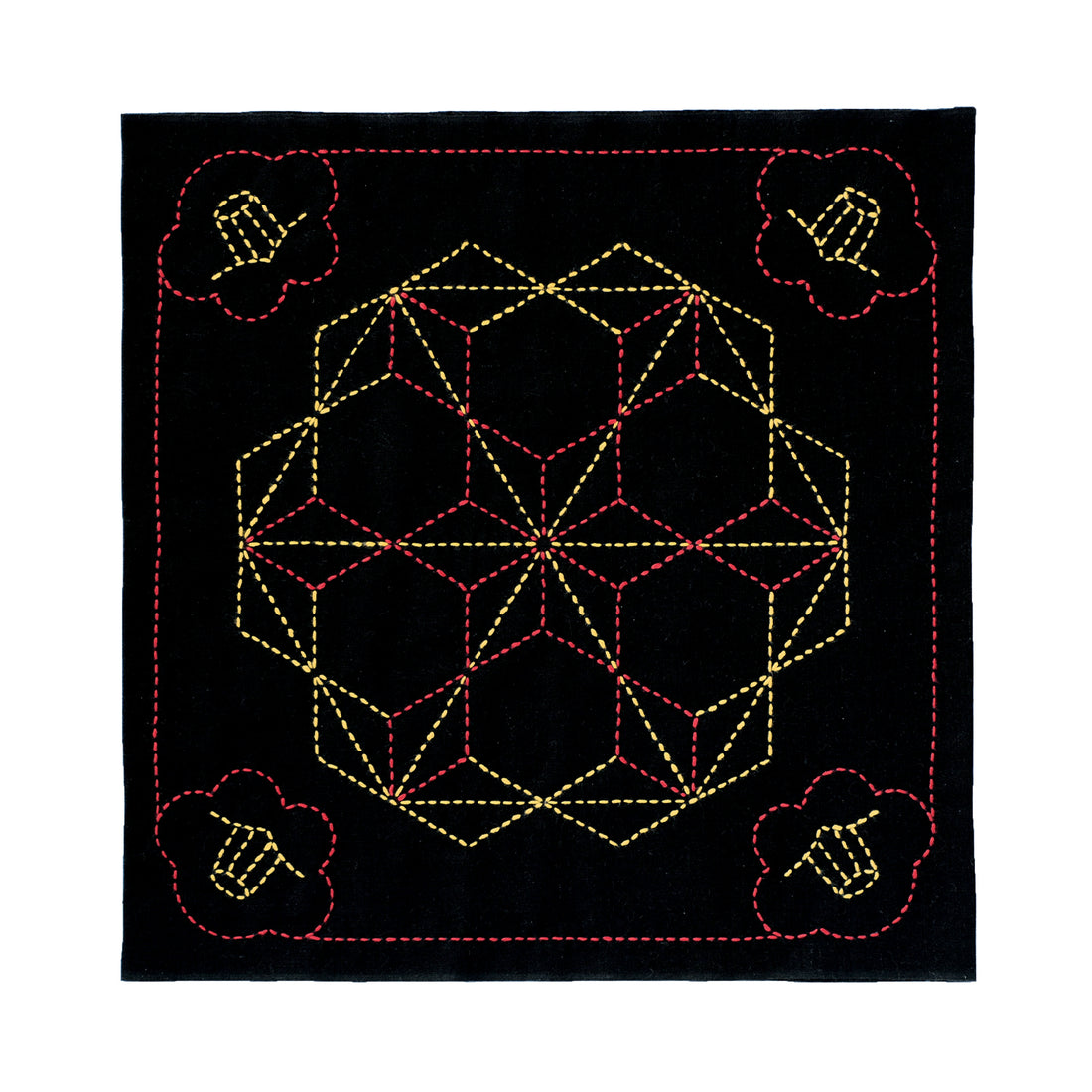 Sashiko 246 Sashiko Sampler Camellia and Tobi-Asanoha (Black)