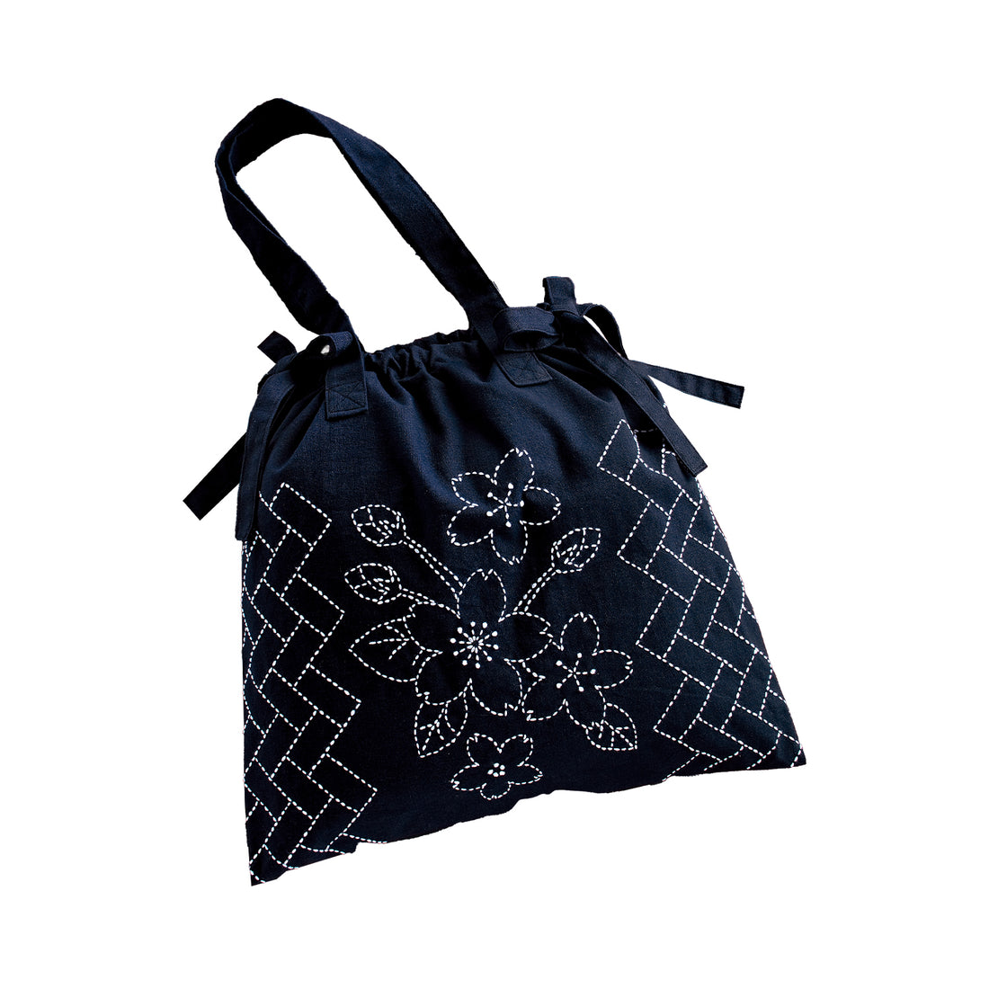 Sashiko 256 Shoulder bag Cherry blossoms and Higaki (navy)