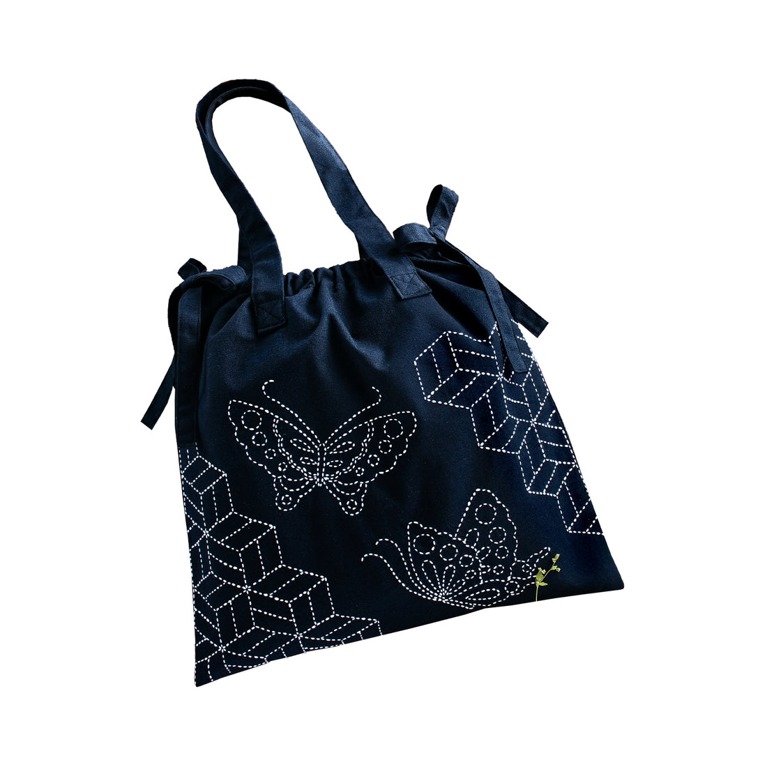 Sashiko 257 Shoulder bag with butterfly and parquet (navy)