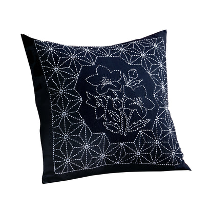 Sashiko 258 Cushion with Bellflower and Asanoha (Navy)