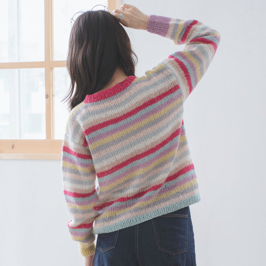 Multi-border sweater knitting pattern by Natural Spinning Mofu